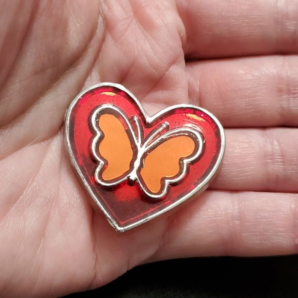 Vintage Hallmark red and orange butterfly heart pin
